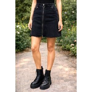 Free People Zip It Up Denim Skirt Front Zipper Haven Black 31